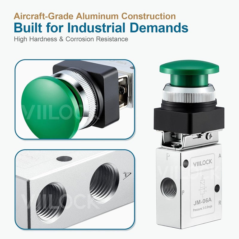 VIILOCK Pneumatic Mechanical Valve, 1/4” NPT 3 Way 2 Position Momentary Push Button Manual Control Air Valve JM-06A - Image 3